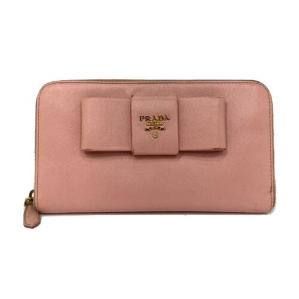 Prada Womens Saffiano Bow Zip Wallet Pink